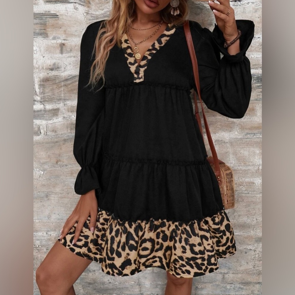 Leopard Print Ruffle Smock Dress - Picture 2 of 3